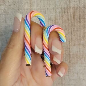 Rainbow Candy Cane Hair Clips, Set Of Two